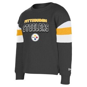 Pittsburgh Steelers Girl's New Era Glitter Colorblock Crewneck Sweatshirt NWT